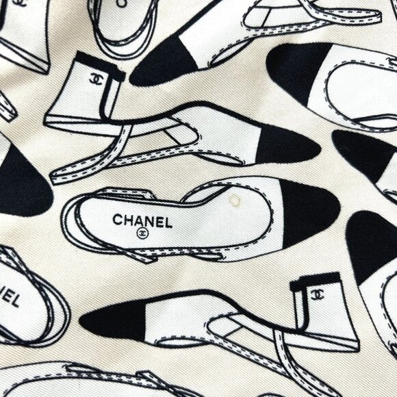 CHANEL Pump motif Apparel Accessories Stole/Shawl Large Scarf silk Beige/Black - Picture 5 of 11